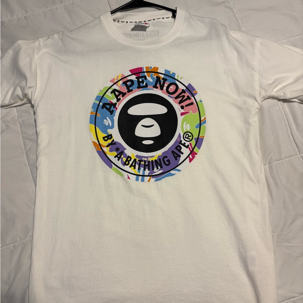 Bape White Short Sleeve Tee with Colorful Logo